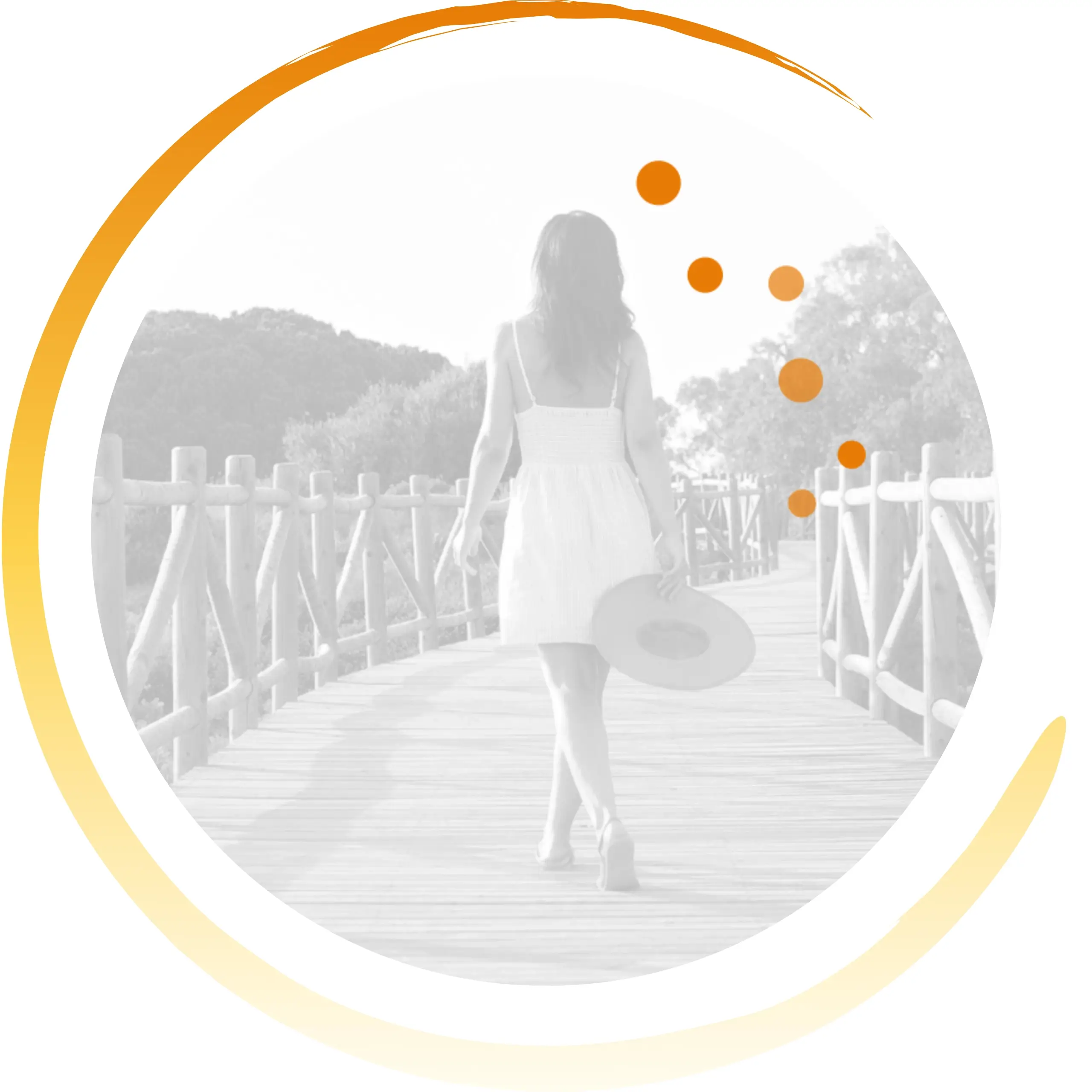 Les cours collectifs de sophrologie reprennent, saison 2026/2027. Une femme qui marche sur un pont.